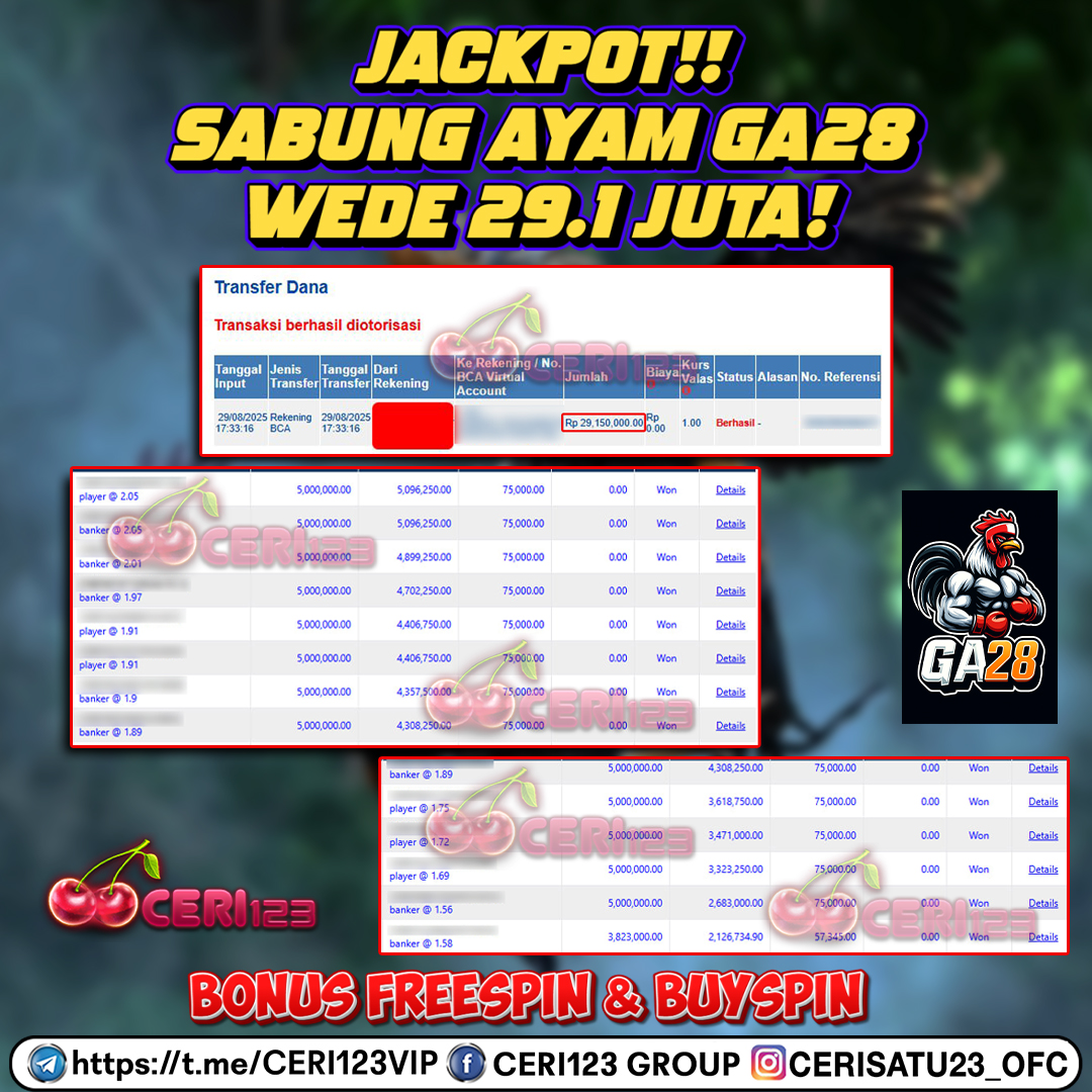 CERI123 JACKPOT  GA28 SABUNG AYAM RP 29.150.000 ID : RIO***